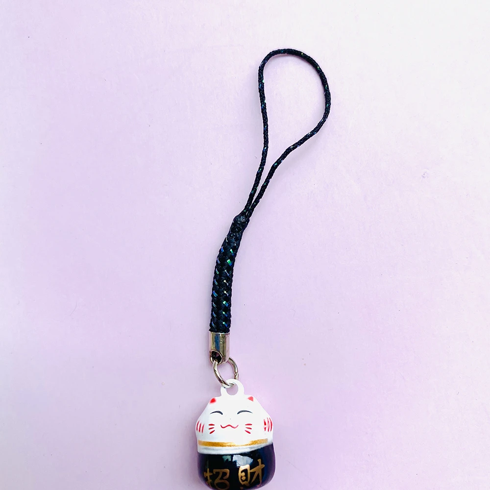 1pcs kawaii copper bell pendant anime lucky cat phone straps for mobile phone accessories charm straps novelty gift diy keychain