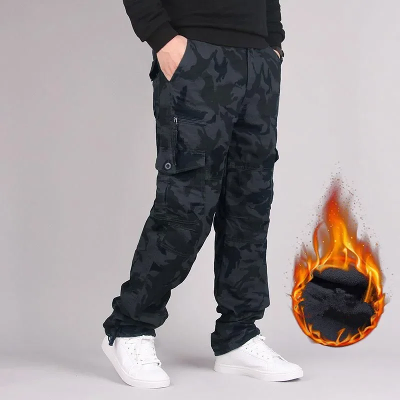 

Men's Winter Cotton Fleece Warm Cargo Pant Men Joggers Pants Windbreaker Overalls Men Loose Baggy Joger Military Tactical Pants