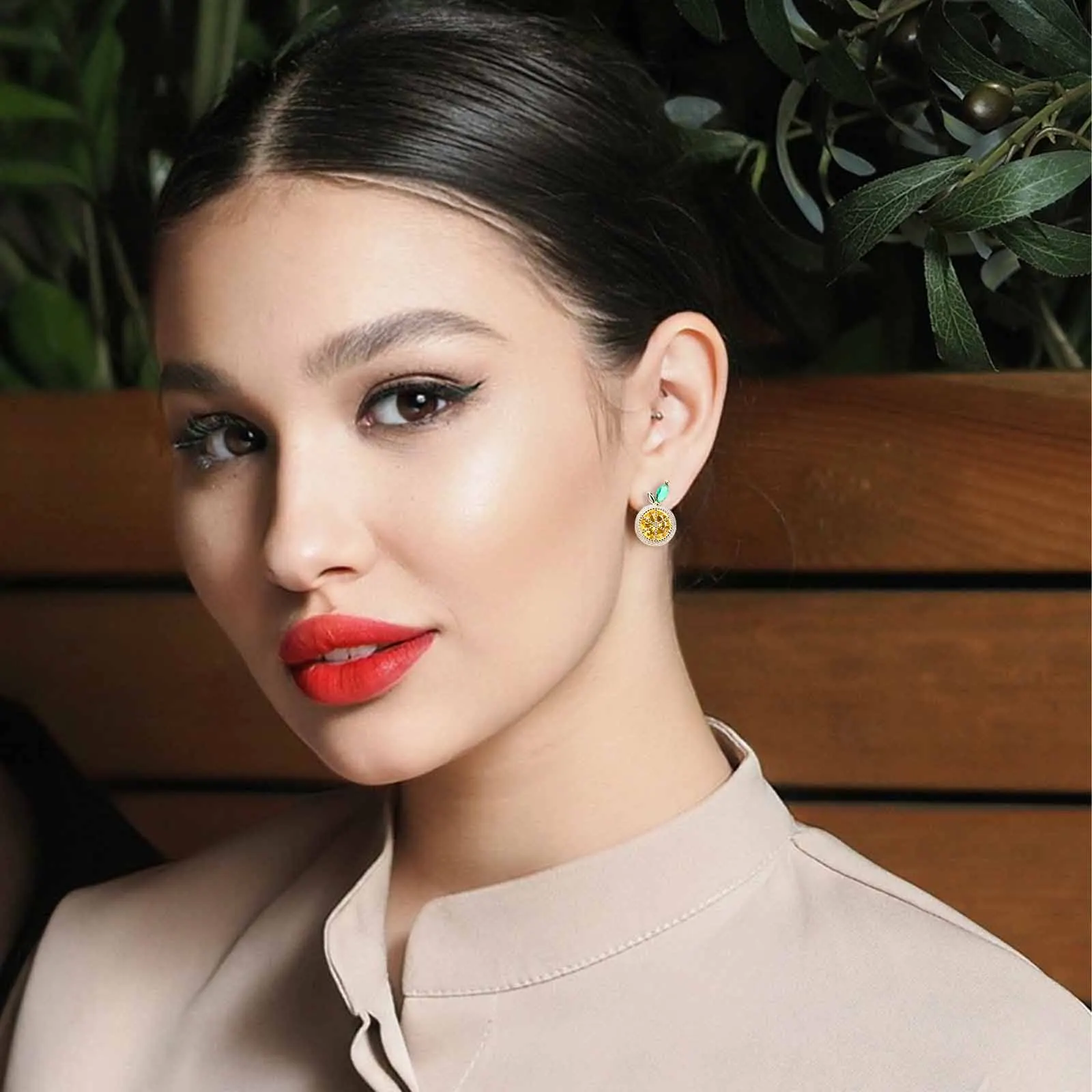 

1Pair Fruit Earrings Jewelry Lemon Slice Shape Rhinestone Dangle Stylish Ear Drops for Daily Wear Colorful Statement Piece