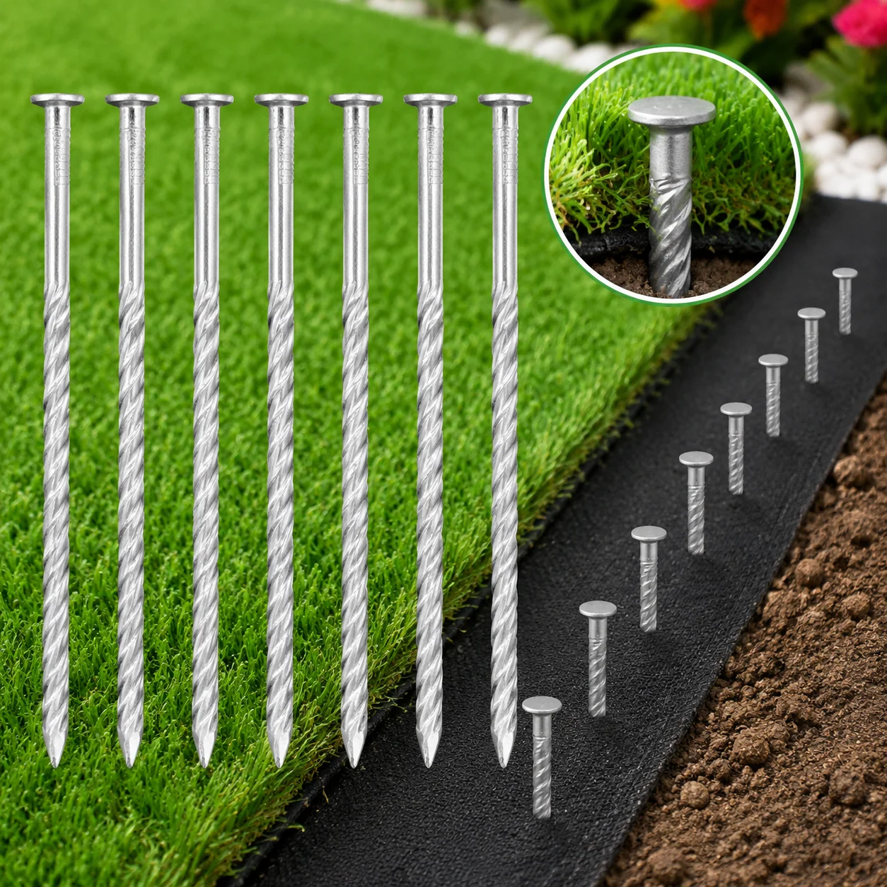 20 Pcs 5 Inch Spiral Landscaping Nails Artificial Grass Turf Pins Landscape Blanket Edging Spikes Garden Lawn Staples Install