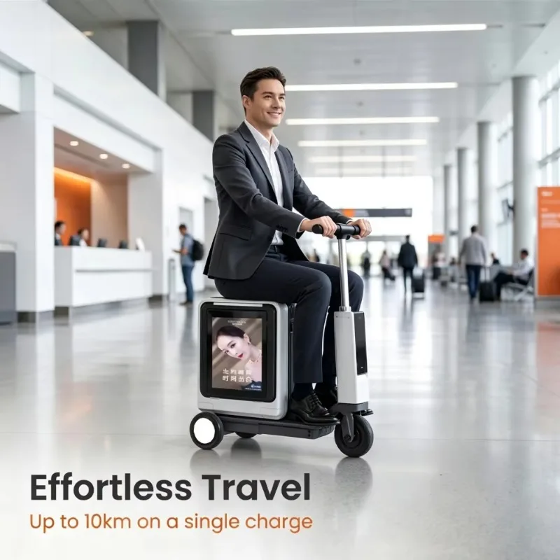 NEW Rideable Adult Intelligent Smart Luggage Box with LCD Display Screen LCD Advertising Display for Airports Shopping
