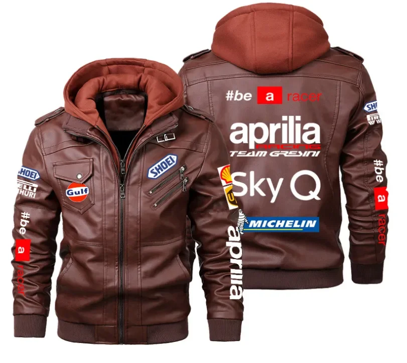 New bomber Aprilia motorcycle logo Men's Leather Jackets Autumn Casual Motorcycle PU Jacket Biker Leather Coats Brand Clothing E