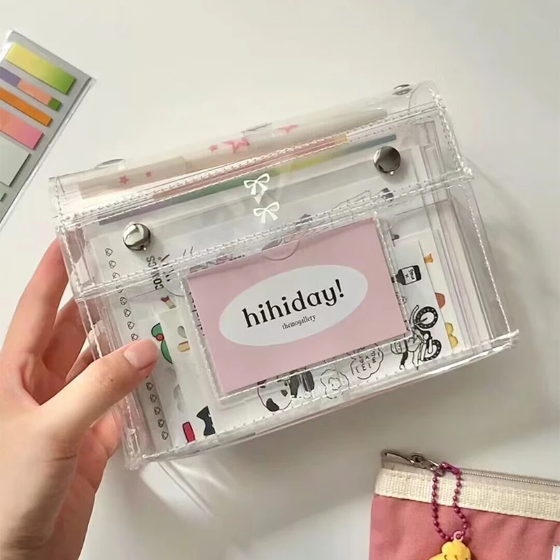 Nieuwe Transparante Eenvoudige Kawaii Meisjes Pvc 6 Lagen Opbergtas Make-Ups Briefpapier Potlood Zak Potlood Potlood Case Kaarthouder