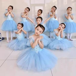 Abito da balletto per bambini abito da ballo Cygnet abito lungo in garza a 3 strati TUTU abito pompon vestito da spettacolo per ragazze