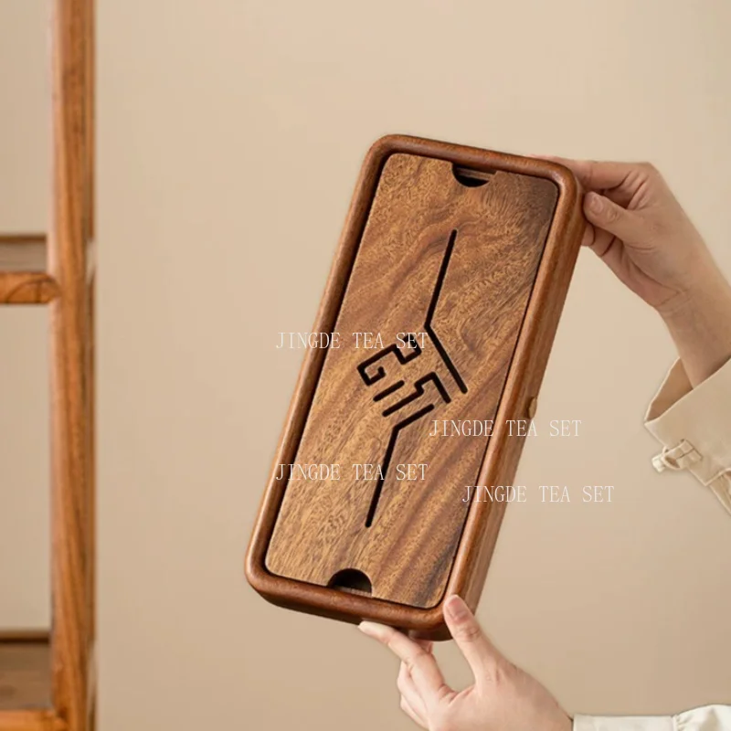 Walnut Wood Chinese Fu Character Tea Tray Split Water Storage Dry Brew Tea Table Mini Gongfu Teaware Serving Tray Teaware