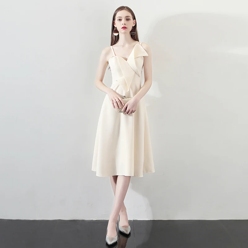 Vestido de festa de aniversário de cetim champanhe para mulheres sexy alças espaguete uma linha vestidos de noite luz luxo formal ocasião vestidos