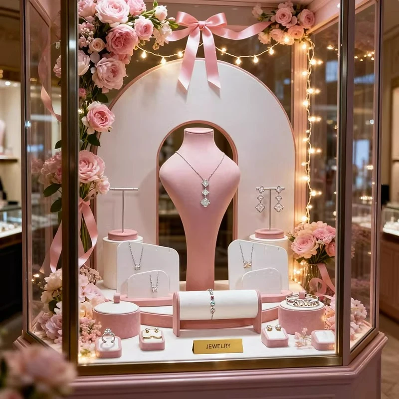 

Элитная витрина для ювелирных изделий: подставка для колье, браслетов, серег, колец, розовая, реквизит для демонстрации украшений