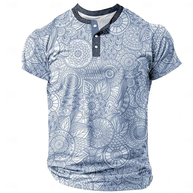 Sommer Herren Pullover Boutique Farbverlauf Bedruckt Atmungsaktiv Knopfleiste Pullover Herrenbekleidung 3D Waffel Kurzarm Mode-Oberteil – Detail 4