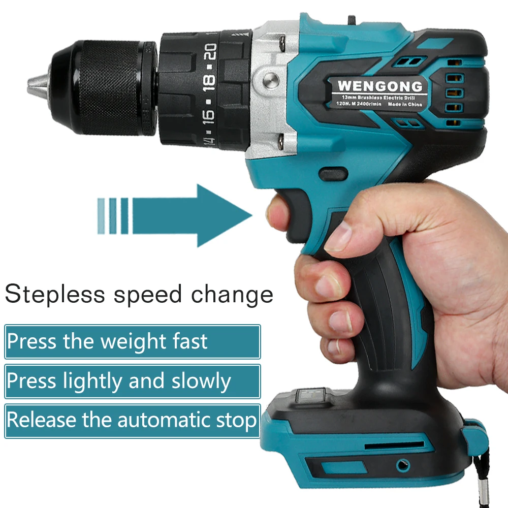 18V 13mm Brushless Electric Drill Cordless impact Drill Electric Hammer Drill 120N/M Screwdriver Drill Drillable ice Power Tool