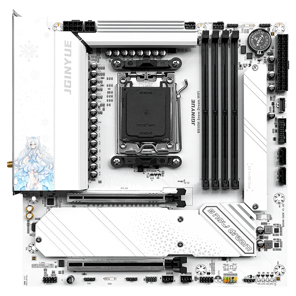JGINYUE B850M Snow Dream WIFI  – Am5 Micro Atx Pcie 5.0 Motherboard recenzja i cena