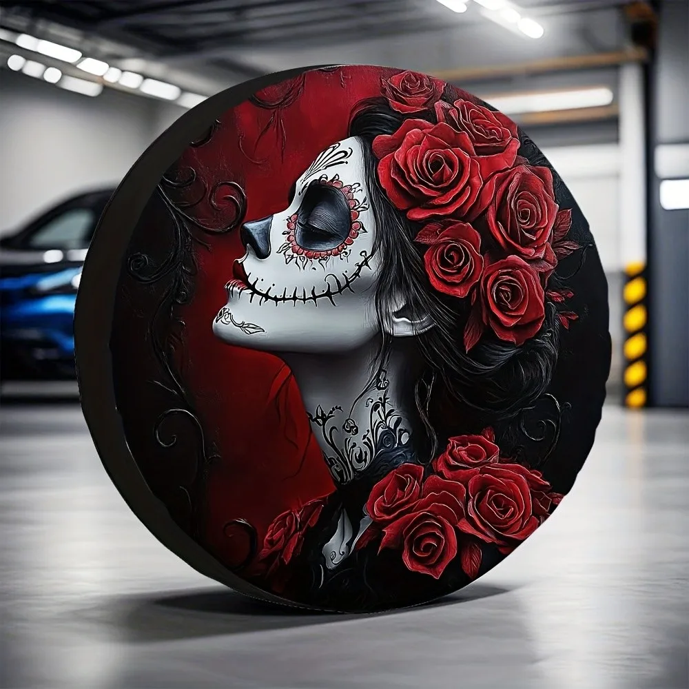 

Чехол для запасного колеса с рисунком Sugar Skull Roses, водонепроницаемый, из полиэстера, универсальный размер