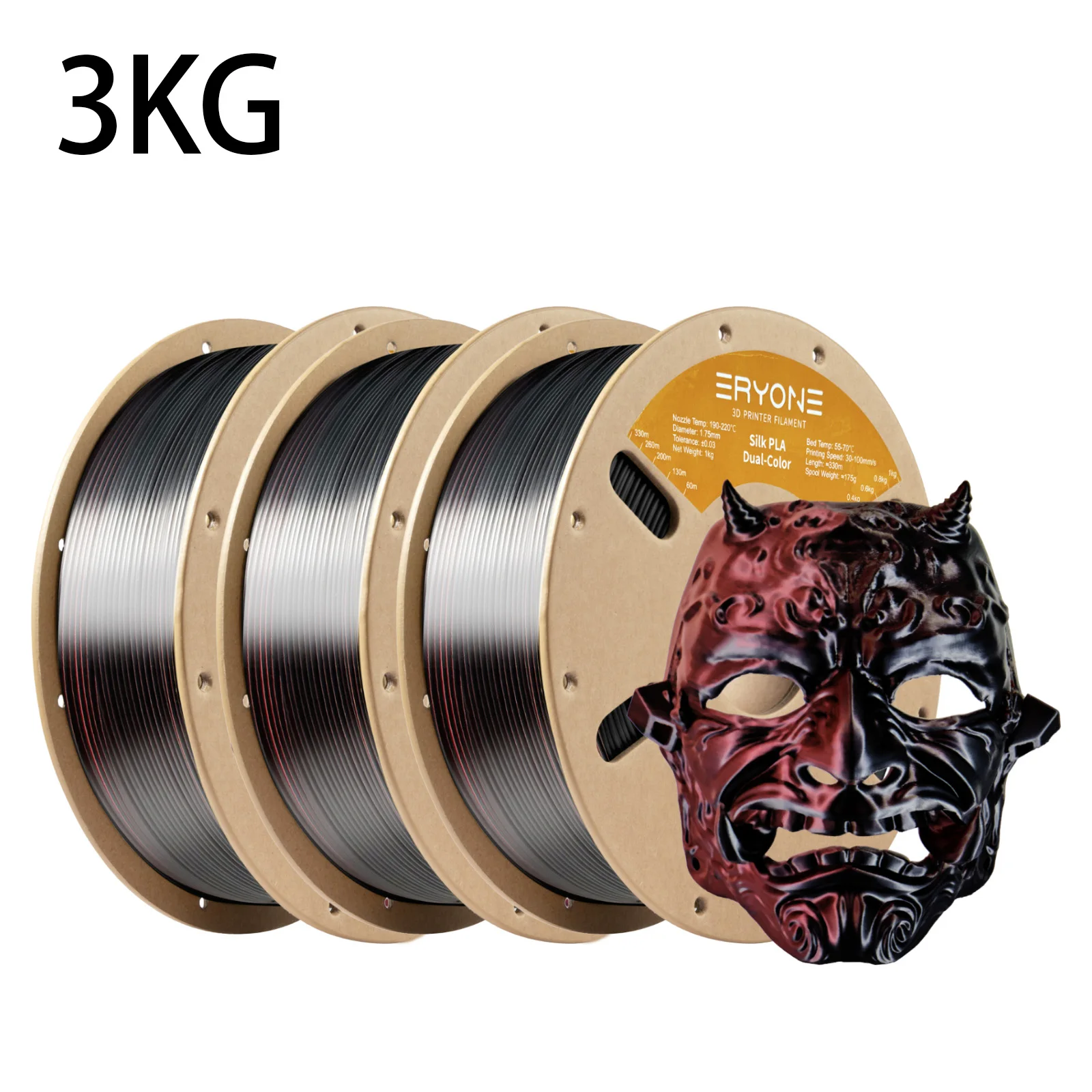 ERYONE 3KG PLA Dual Color Silk PLA Filament Compatibel met FDM 3D-printers 1KG 1,75 mm ±0,03 mm Perfecte spoelwikkeling 1kg spoel