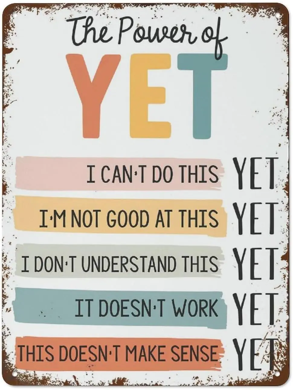 The Power of Yet Poster Motivational Wall Art Growth Mindset School Office Classroom Teacher Deco Vintage Tin Sign Vintage Metal