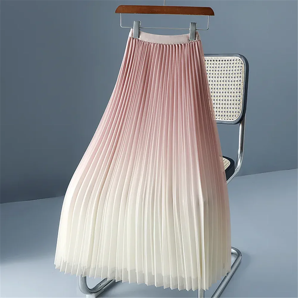 A-Line All Match Skirts Elegant New Fashion Tulle Midi Skirt Women Gradient Mesh Midi Skirt Streetwear Korean High Waist Elastic