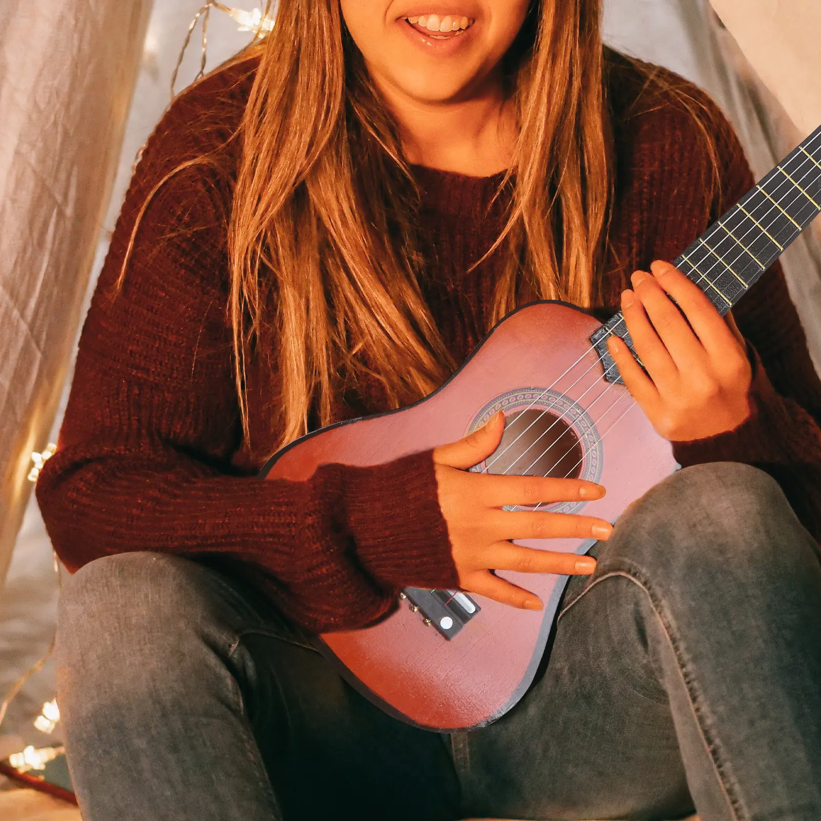 

21Inch Children Acoustic Guitar Folk Style Beginner Instrument Wooden Material Safe Paint Comfortable Playability