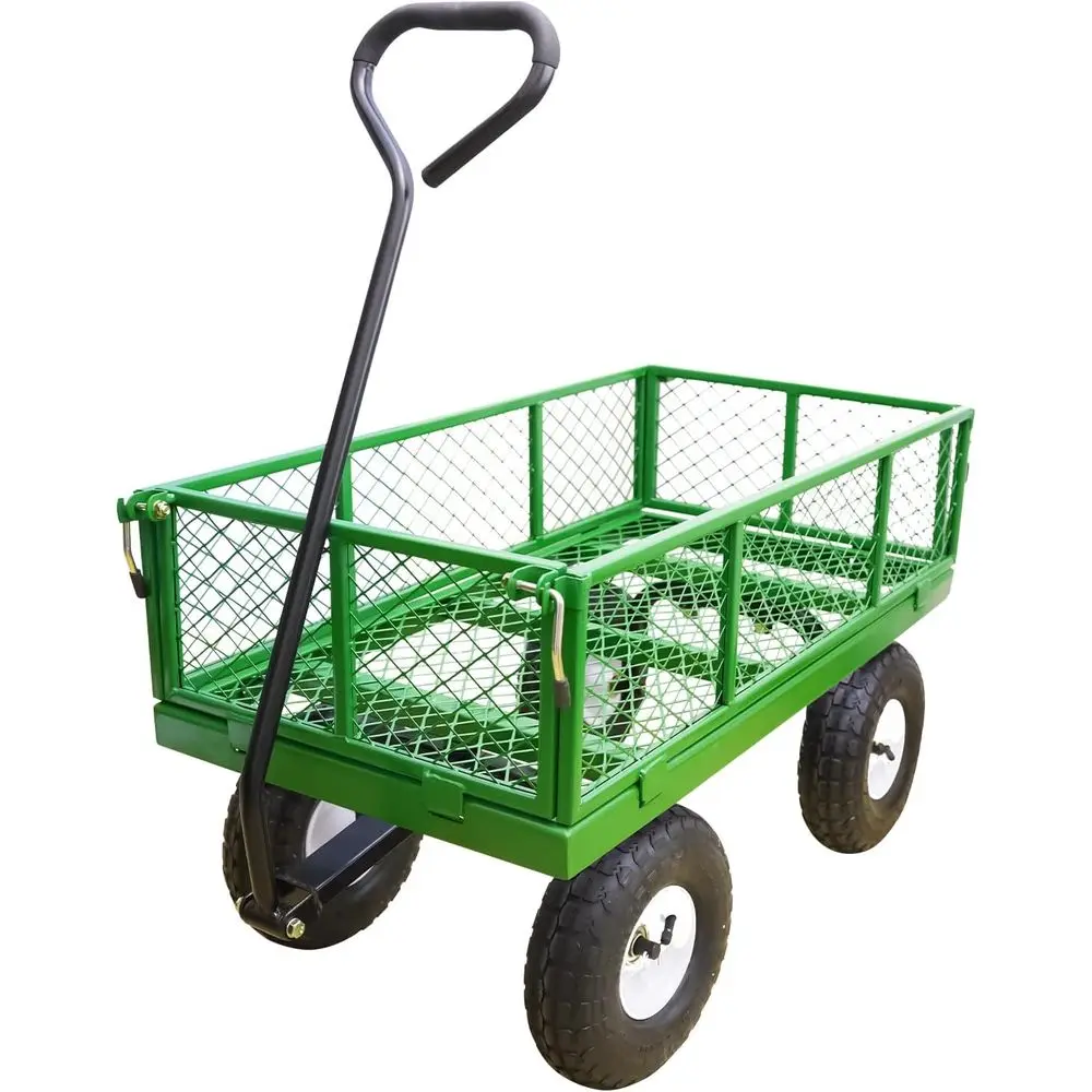 

AAIN 600 lbs Metal Garden Cart,Heavy Duty Garden Wagon with Removable Steel Mesh Sides, Utility Yard Cart with 180° Rotating Han