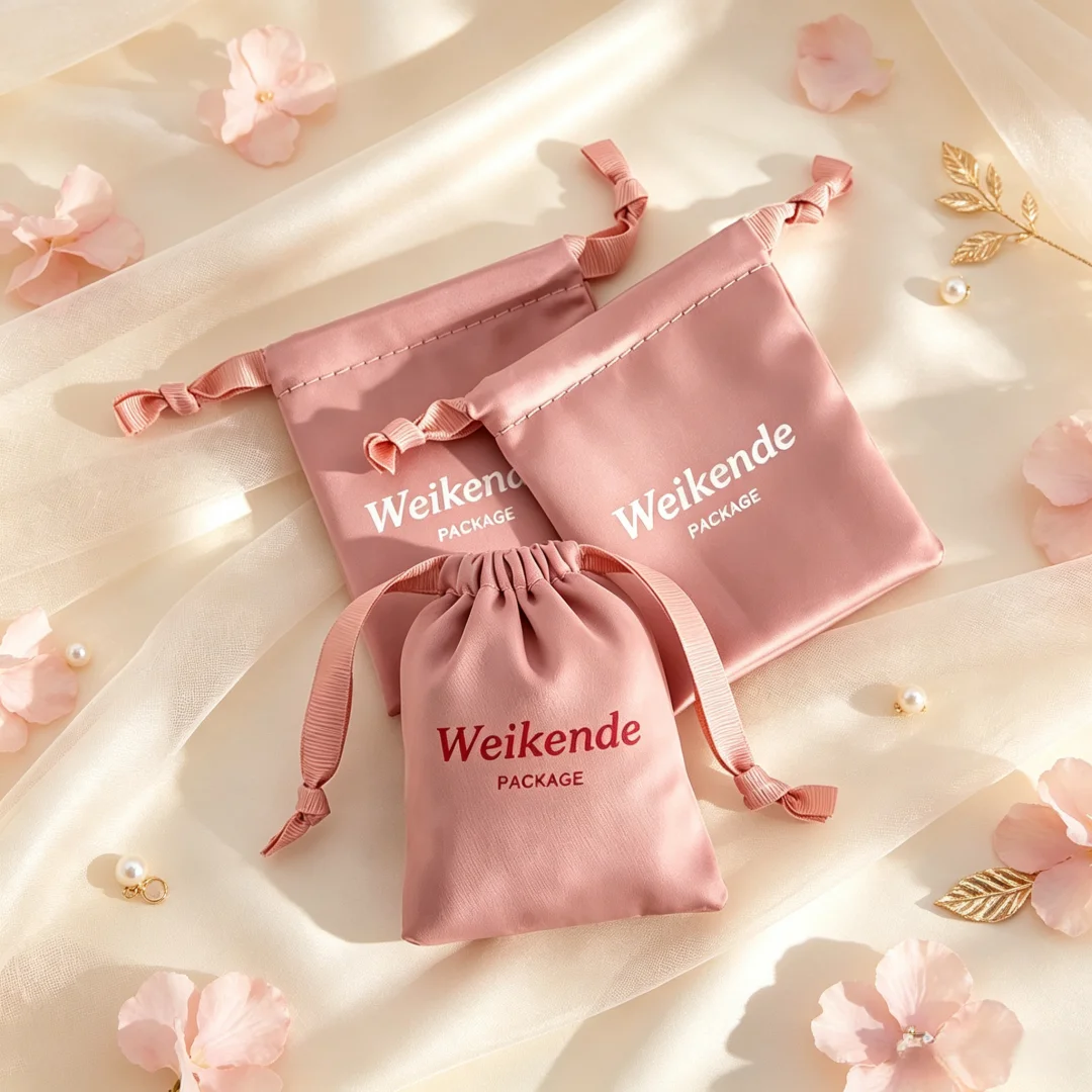100pcs Coral Pink Jewelry High Dense Silk Drawstring Bag Smooth Packaging Storage Supporting Customized Cosmetic Necklace Pouch