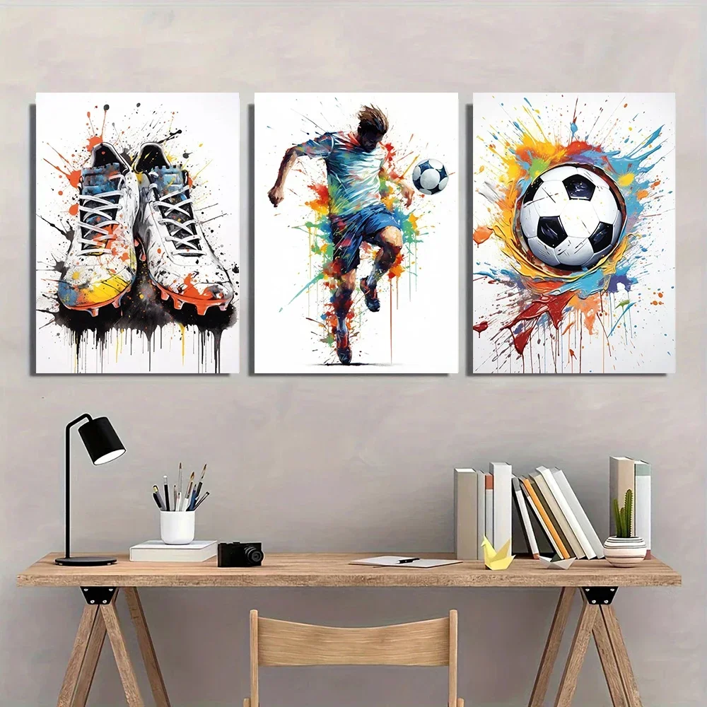 3pcs Graffiti Football Poster Football Boots Gifts for Men Boys Soccer Canvas Painting Poster Print Home Living Room Wall Art
