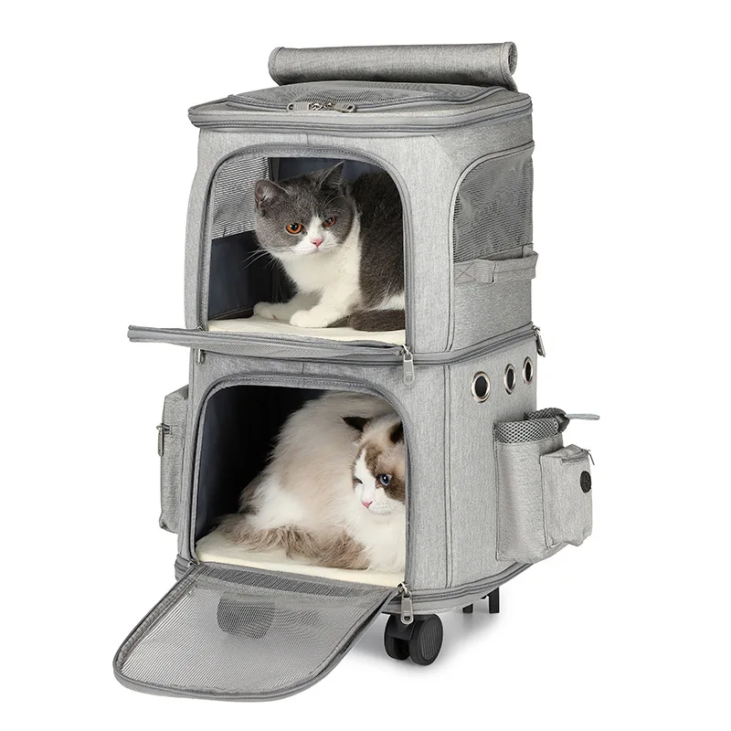 Pet Double-layer Trolley Bag Outdoor Travel Universal Wheel Pet Trolley Cat Bag Folding Pet Trolley Case