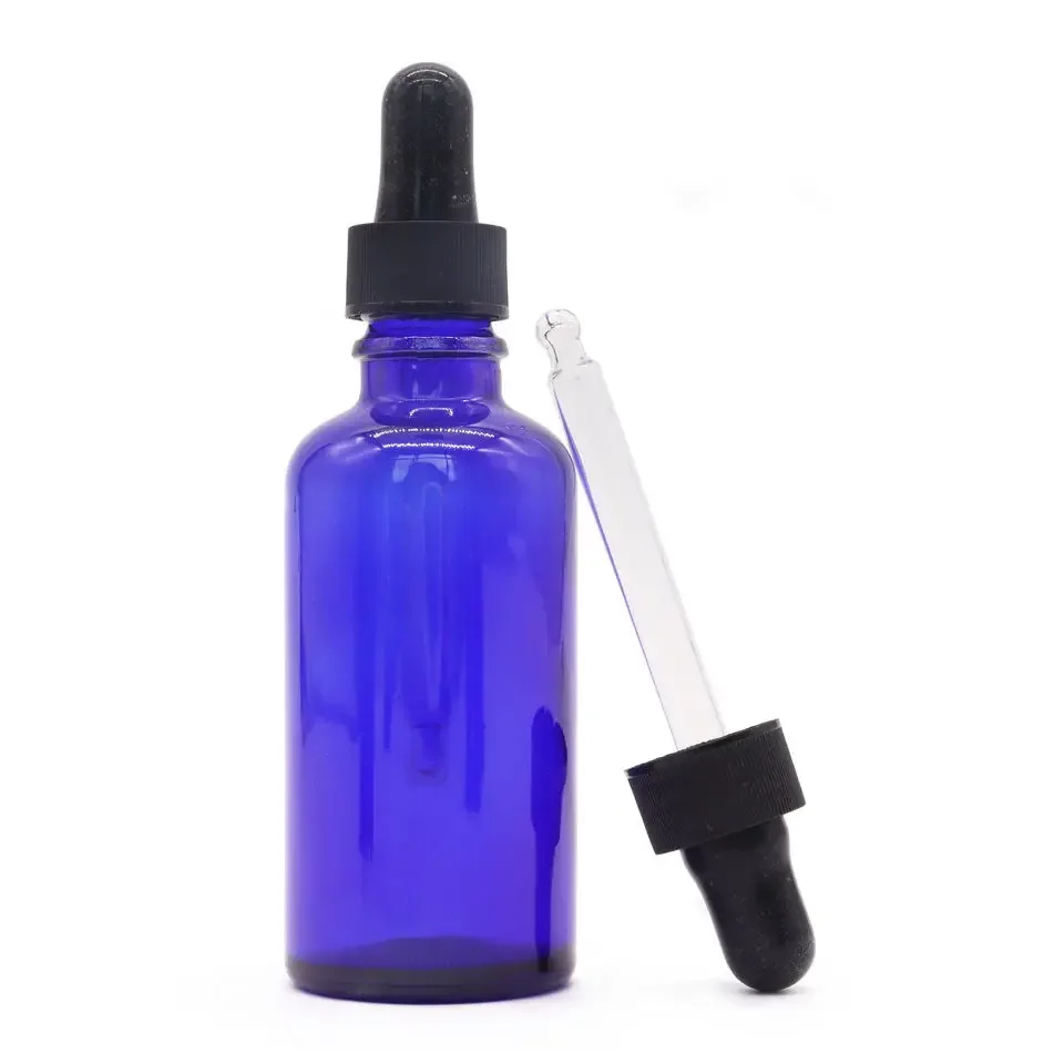 Bottiglia di plastica in vetro Tinture per essenza di olio con testa di colla Tappo a vite in plastica nera Contagocce per olio essenziale per bottiglia di vetro boston