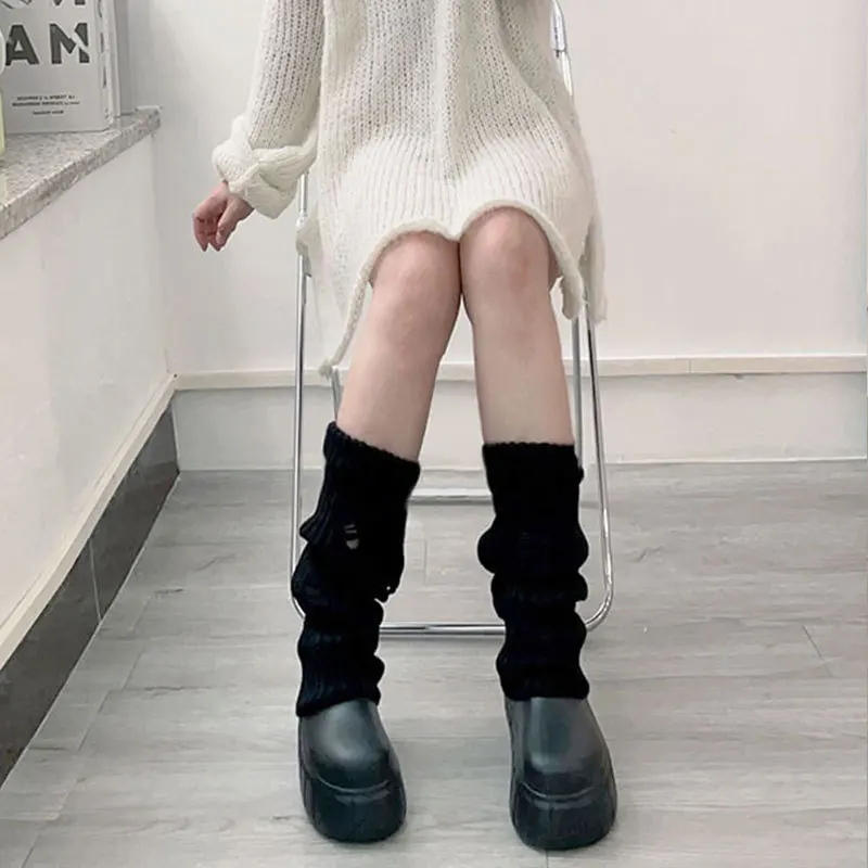 Autumn Winter Women Ladies Ankle Warmer for Girls Gothic Long 36cm Socks Y2K Thin Knitted Cosplay Heap Heap Black White Gray