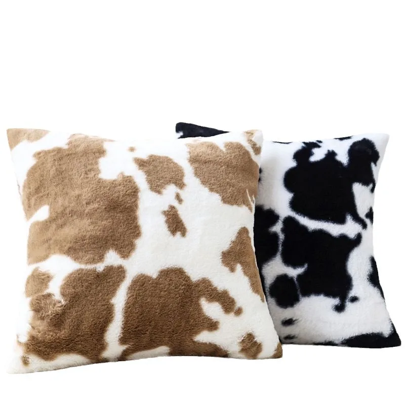 Cow Print Fluffy throw pillow covers Nordic Luxury Pillow Cover with zipper Black White Stylish Living Room Sofa Pillow Case - view 6