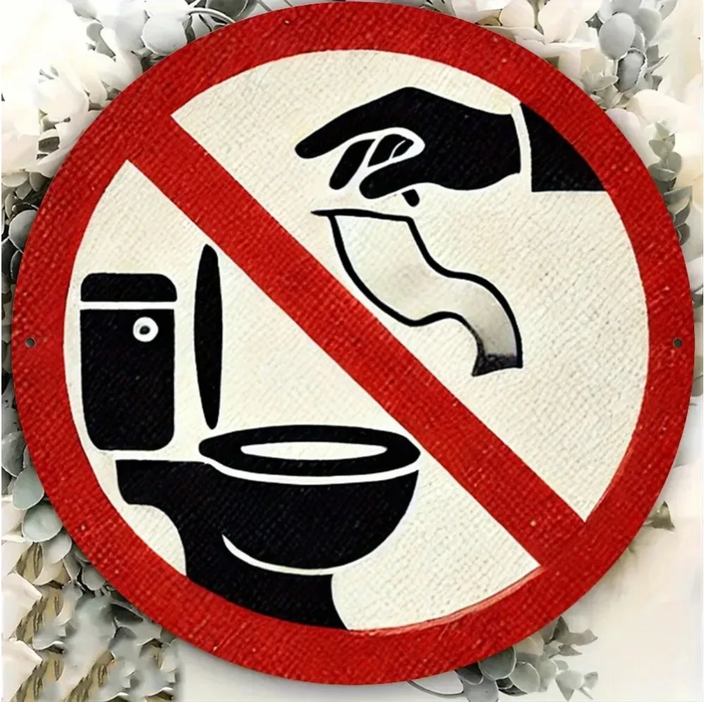 Panneau d'avertissement 2D en métal plat, « Ne jeterz pas les déchets dans les toilettes », plaque murale rétro pour toilettes publiques, hôtels, cafés, décoration intérieure