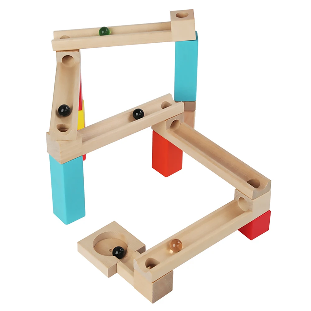 28Pcs Wooden Runway Rolling Ball Track Blocks Children\'s Educational Assembled DIY Building Blocks Pipe Ball Toy Kids Gifts