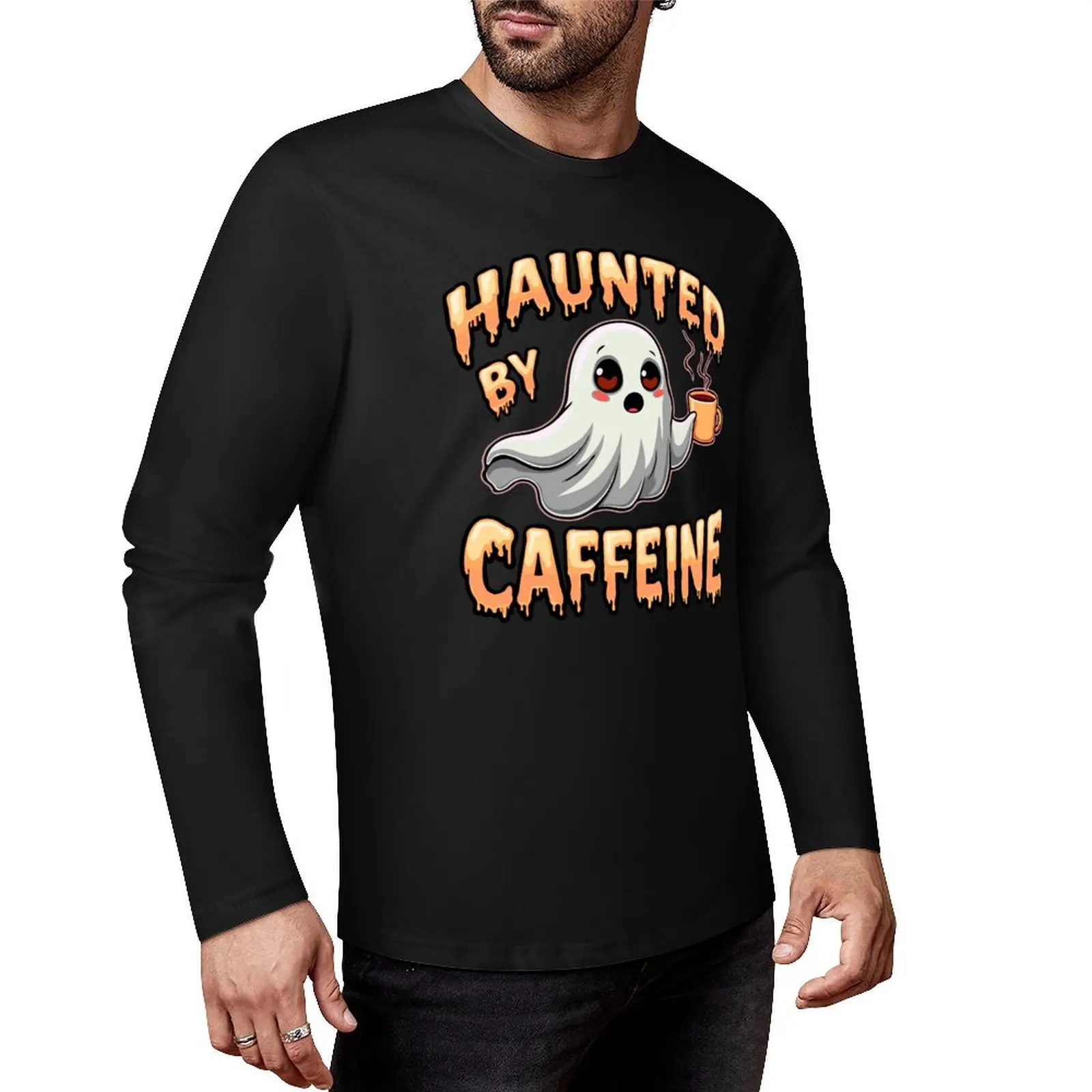 Haunted by Caffeine Long T-Shirt custom t shirts design your own Blouse t shirts for men cotton