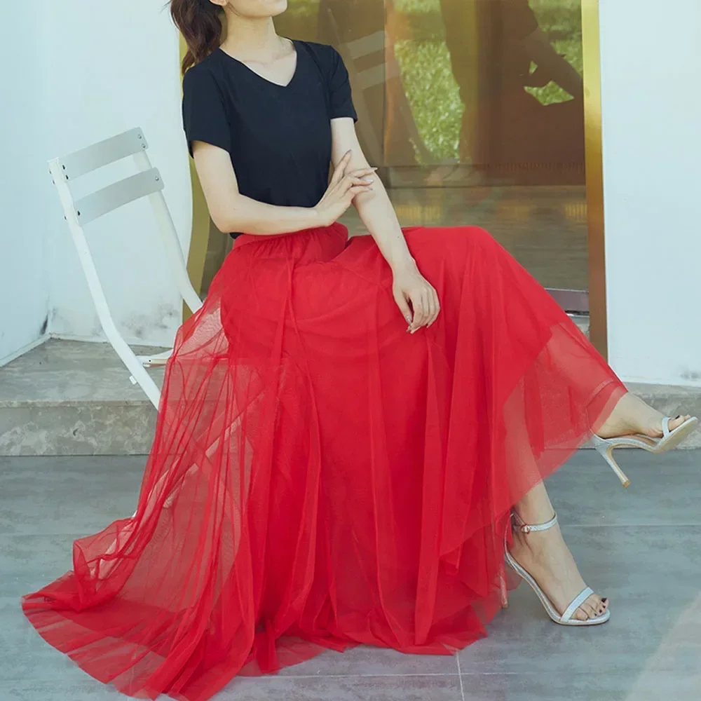 

70-90cm Length Big Swing Tulle Skirt Women Autumn Winter Korean Cute Green Gray Black Long Tutu Skirt Faldas Mujer