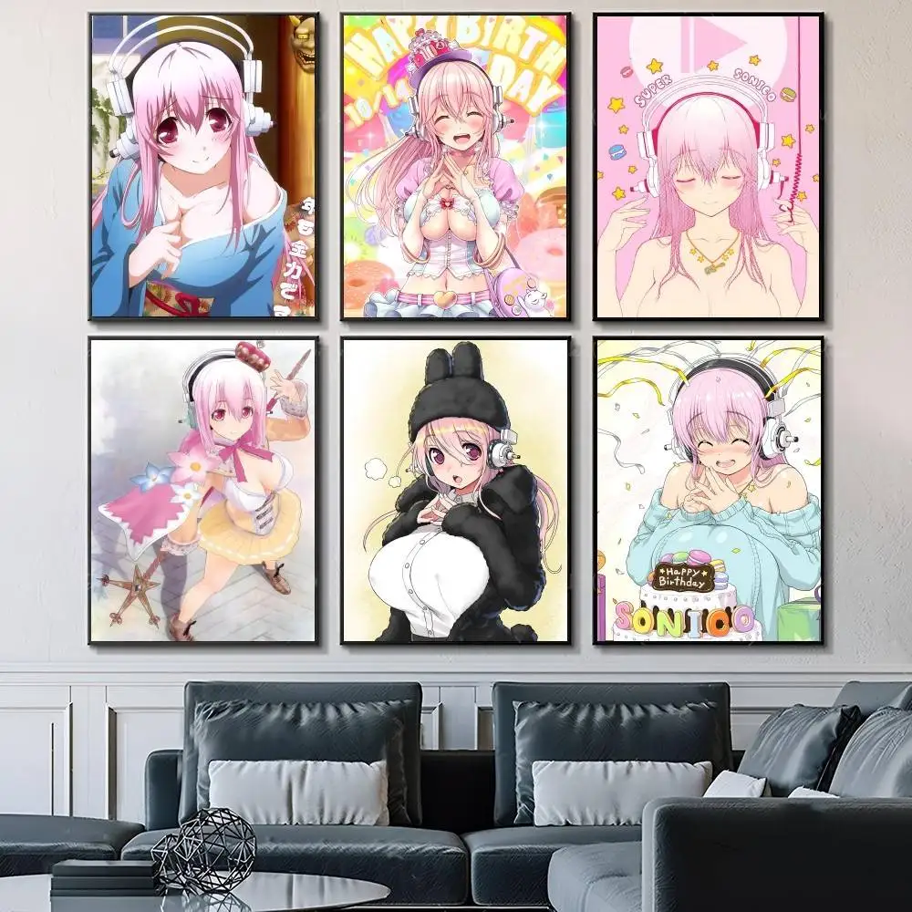 Anime Cute Girl S-Super Sonico Manga Posters Fancy Wall Sticker for Living Room Bar Decoration Wall Decor