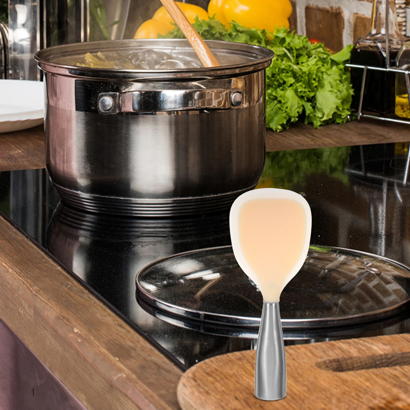 

Stainless Steel Rice Spoon Non-tipping Ergonomic Paddle Cooker Nonstick Heat Resistant Spatula Restaurant