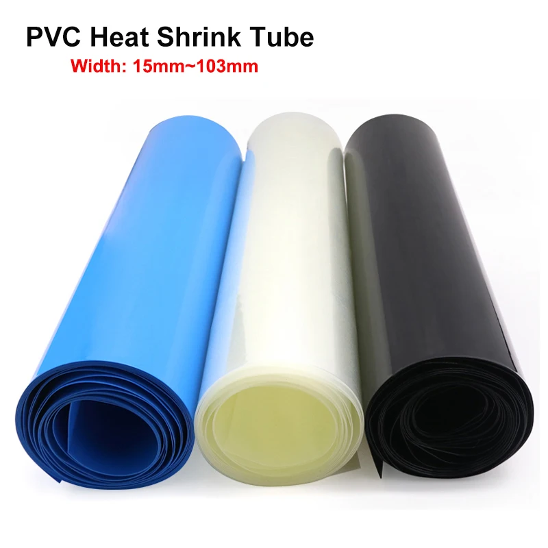 2/3/5/10M PVC Heat Shrink Tube Clear Black Blue Width 15mm~103mm 18650 Lithium Film Case Heat Shrinkable Sheath Shrink Wrapping