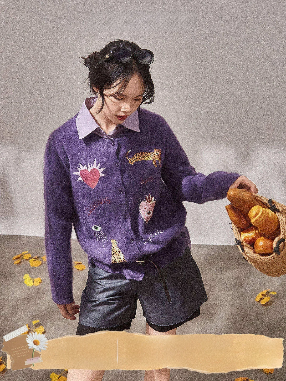 

Фиолетовый свитер с принтом, женский модный винтажный универсальный топ Jiaohuazun LAB, осенняя новинка, сохраняющий тепло, с длинными рукавами