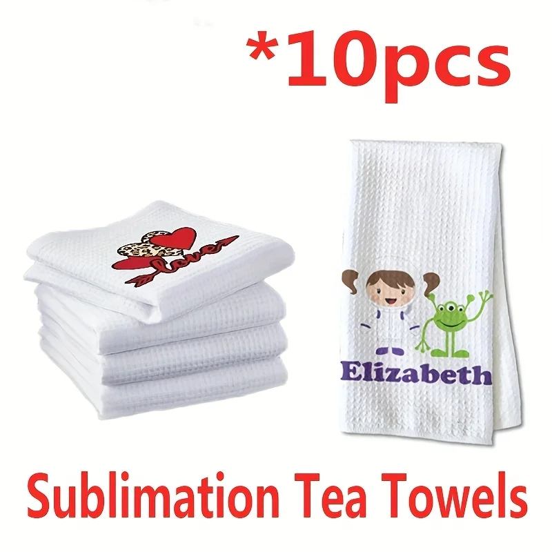 

10-Pack Soft Waffle-Weave Sublimation Towels – 16x24 Inch White Kitchen Dish Drying Blanks for Heat Transfer Printing – GSM350 Microfiber Absorbent Towels