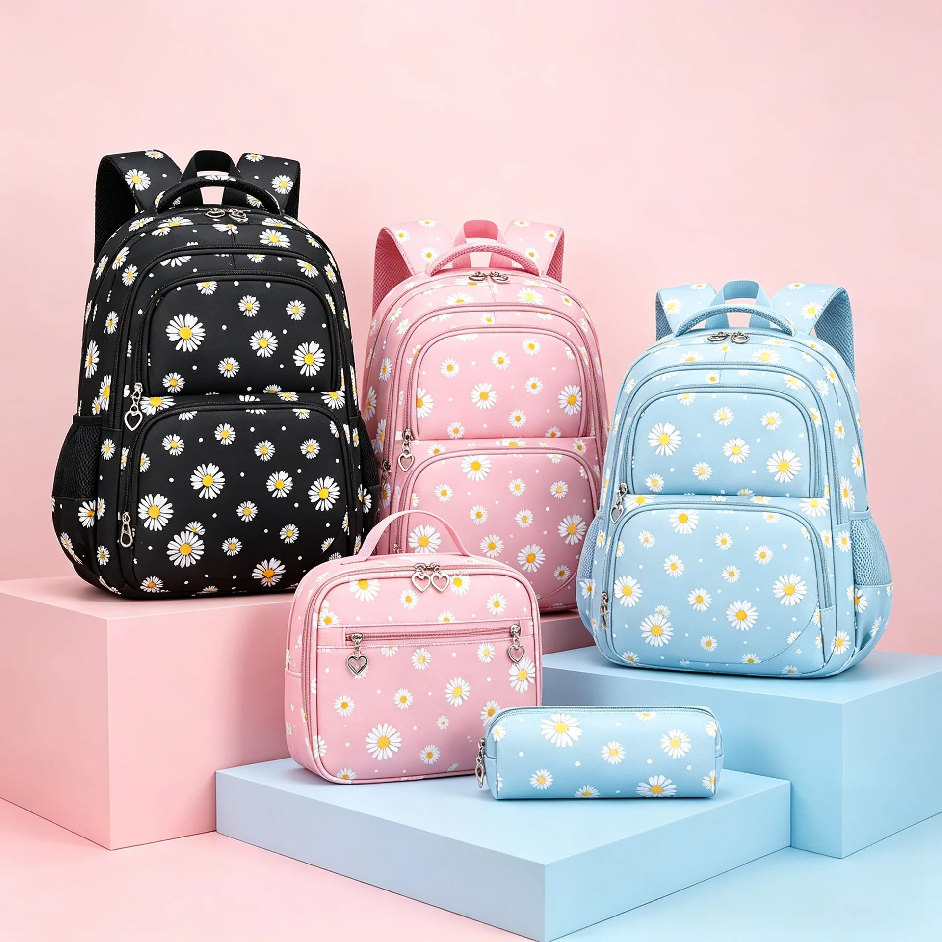 

New Casual Girl School Bag Grade 4-6 Set of 3pcs Lunch Box Pencil Case Middle Student Shoulder Backpack Large Capacity Mochilas