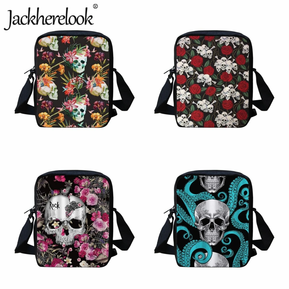 Jackherelook Dark Style Skull Pattern Crossbody Bag for Boys Lunch Bag Teenagers Girls Messenger Bags Fashion Daily Shoulder Bag