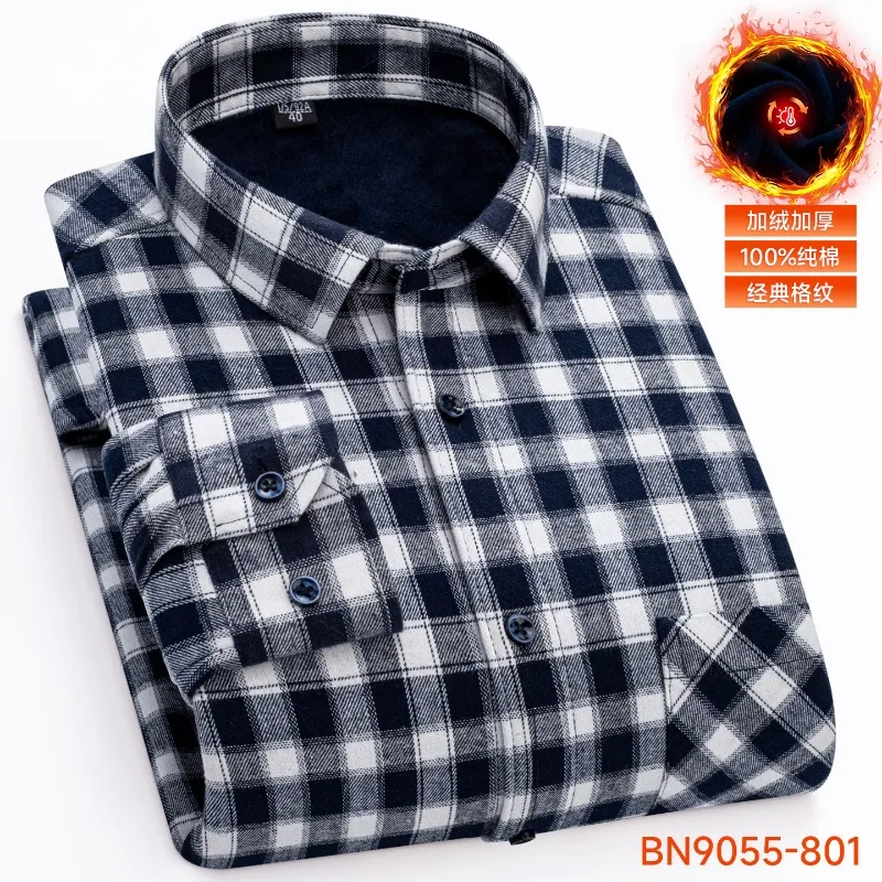 Men's Plaid Flannel Long Sleeve Shirt 100% Cotton Winter Casual Button-Down Top Multi-Color