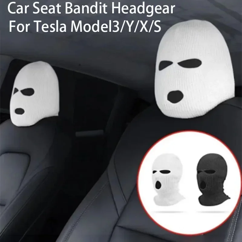 For Tesla Special Funny Seat Cover Automotive Creative Mask Balaclava Cute Functional Headrest Cover Decoration Bandit Headgear