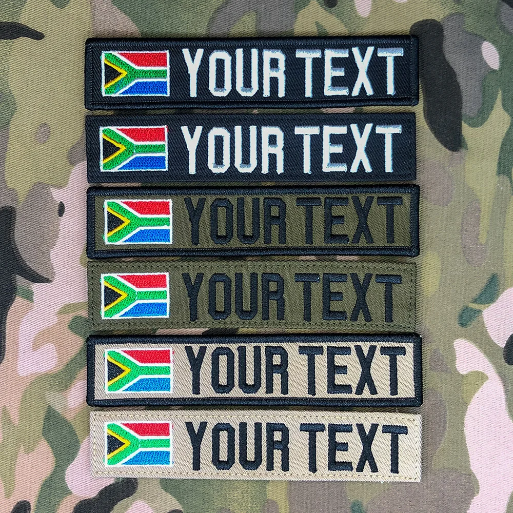 Custom Name Tape South Africa Flag Embroidery Patch Hook And Loop Multicam Green ACU Black  Tan EMR AOR