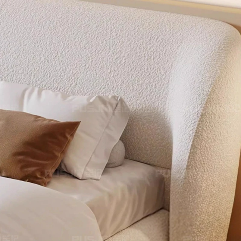 Luxuriöses modernes 150 x 200 180 x 200 200 x 220 cm cremefarbenes Flanell-Doppelbett, 2-Personen-Schlafzimmerbetten, Bettgestell, Massivholz-Bettbrettmöbel