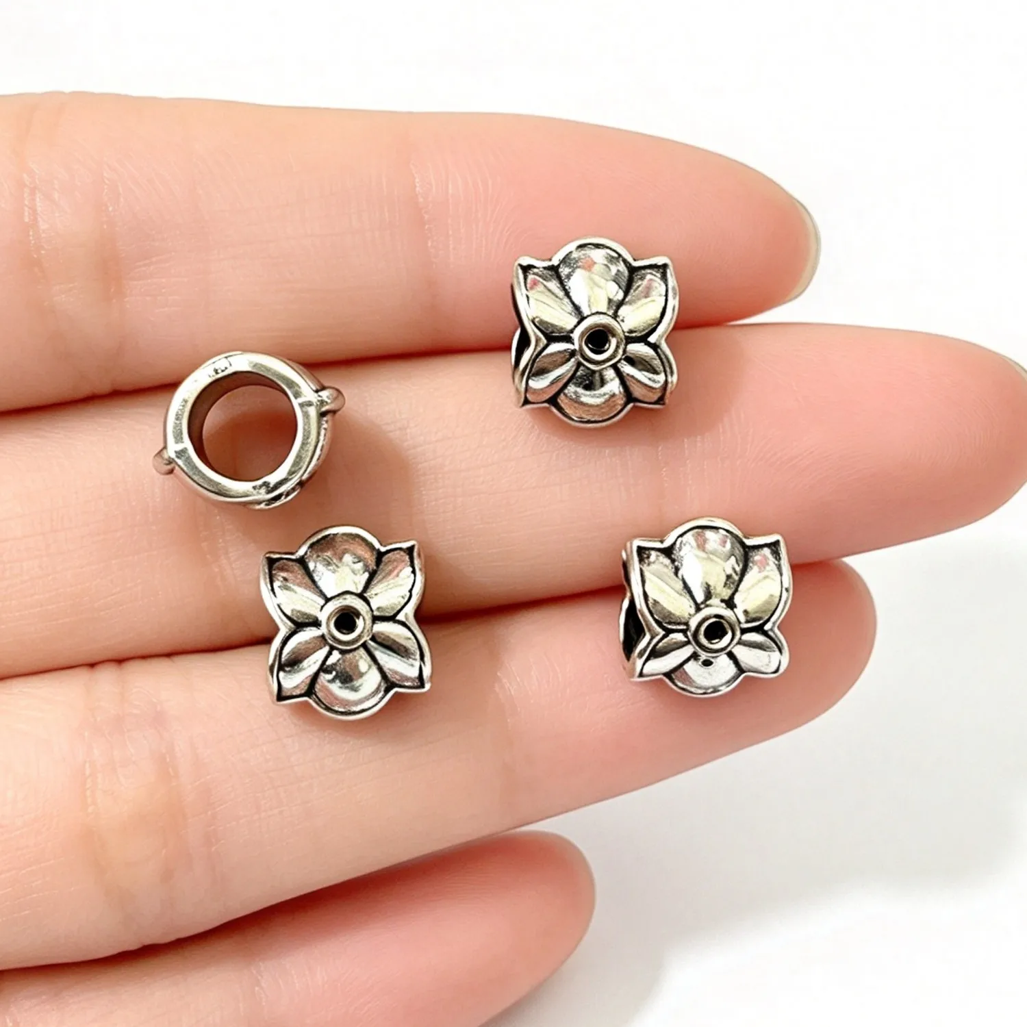20pc 10x9mm Hole 5.7mm Vintage Flower Large Hole Alloy Spacer Beads Antique Silver Pattern Loose Beads EF0482