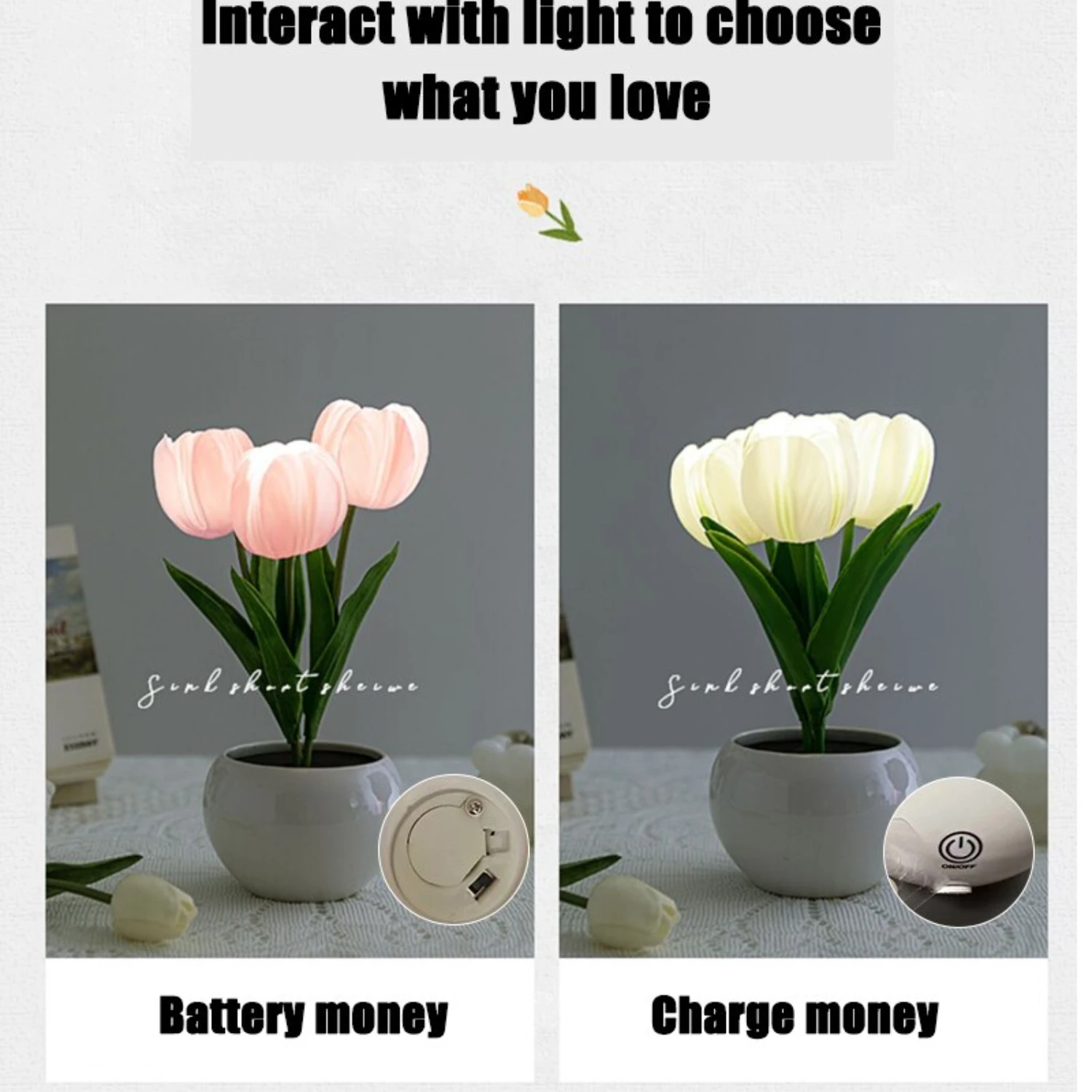 Wunderschöne LED-Tulpen-Nachttischlampe – atemberaubende Schlafzimmerleuchte mit Blumenstrauß, gemütliche und romantische Atmosphäre, ideales Geburtstagsgeschenk.