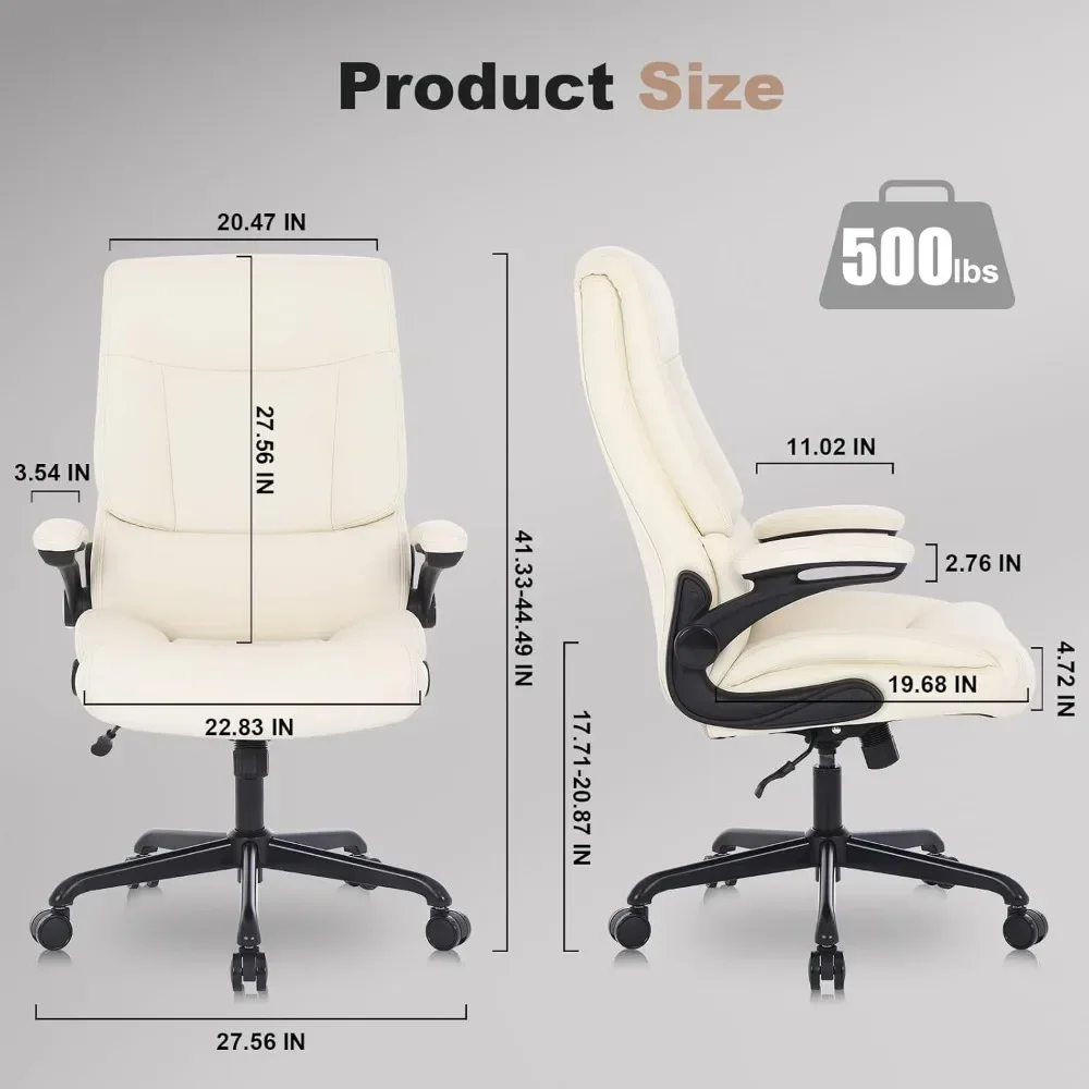 Silla de escritorio ejecutiva con soporte Lumbar, sillón ergonómico de cuero PU para ordenador con reposabrazos abatibles, 500 libras