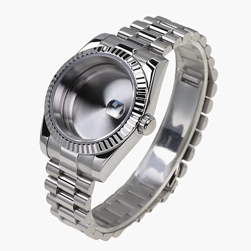 

High Quality 36mm 39mm Sapphire Crystal 316l Steel Watch Case And President Strap For Nh35a Nh36 Automatic Movement skx007 MODs