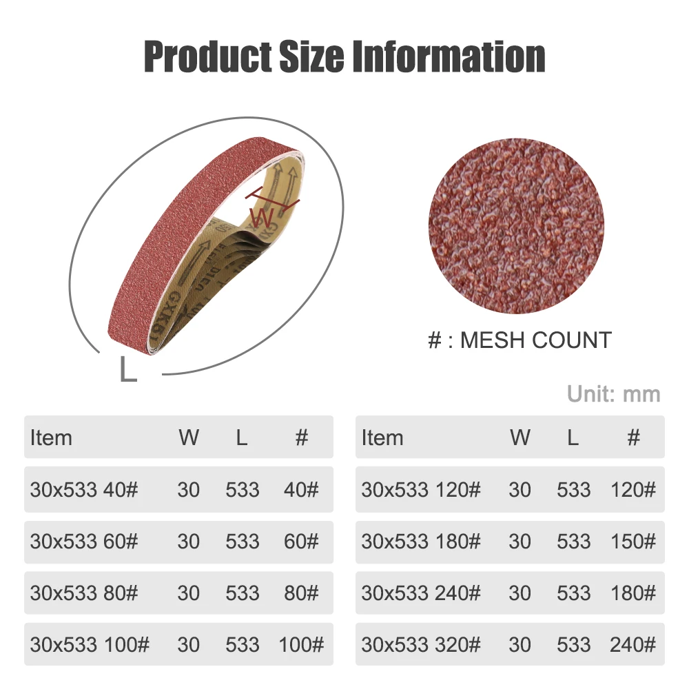 XCAN 5pcs 533x30mm Sanding Belts 40-320 Grit Aluminum Oxide Sander Sanding Belt for Wood Grinding Metal Polishing