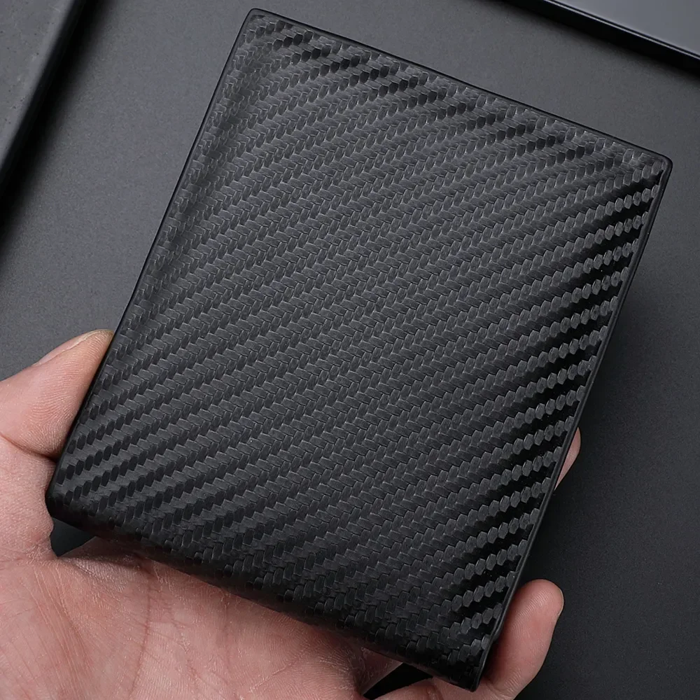 New Carbon Fiber Short Wallet Men's Card Bag Integrated Zipper Change Bag Holder Slim Minimalist Carbon Tri-Fold Wallet