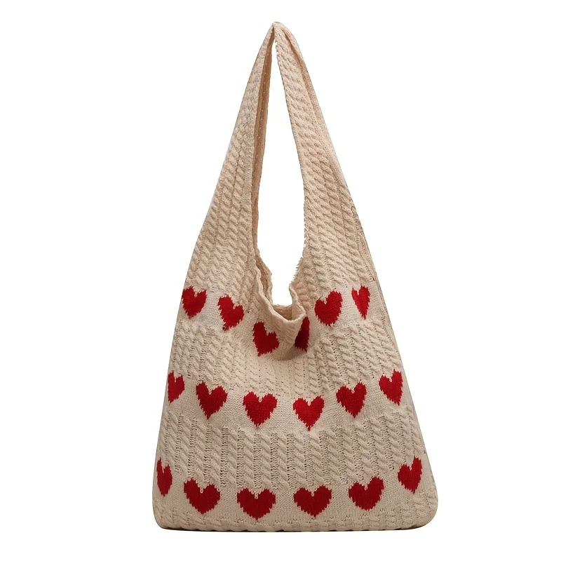 1 Stück Neue Liebesmuster-Stricktasche mit Großer Kapazität, Modische Damen-Schulterhandtasche für Tägliche Einkäufe und Aufbewahrung – Detail 11