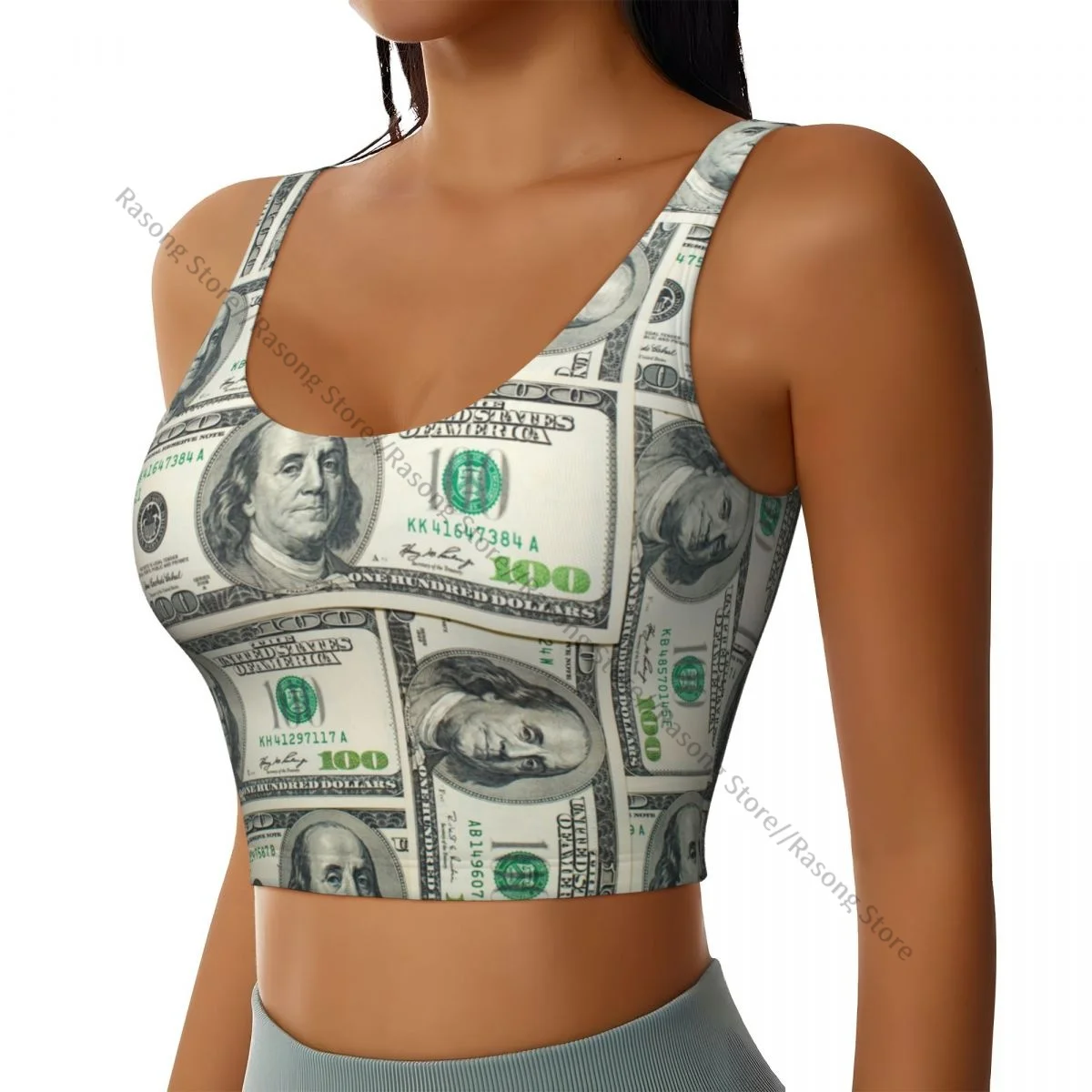 Yoga Vest Women Gym Sports Crop Tops Dollar Bills Of The Ben Franklin Portrait Streetwear Workout Breathable Tank Top Female