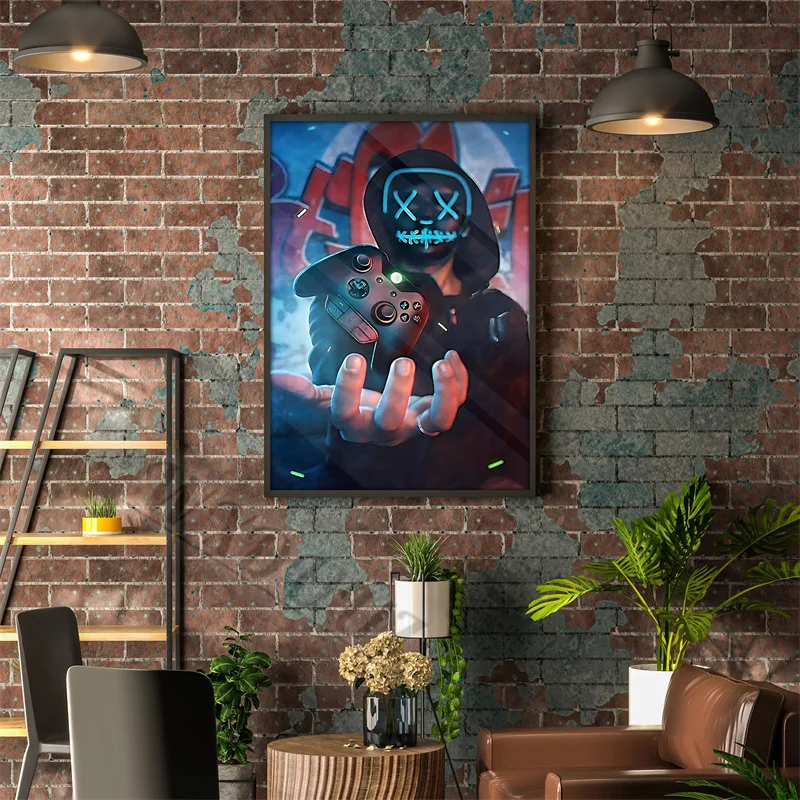 80s Colorful Punk Neon Gamer Controller Cool Gaming Poster for Wall Art Esports Game Kawaii Room Decor Canvas Painting Gift